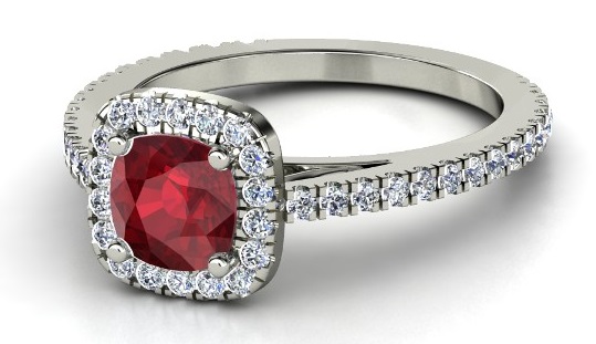 Cushion cut ruby engagement rings